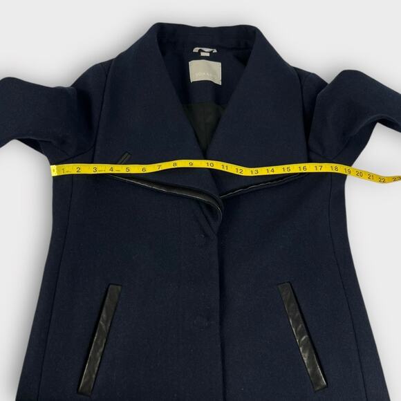Soia & Kyo Jana Wool Blend Asymmetrical Leather Trim Coat Navy Size Small - Picture 7 of 7